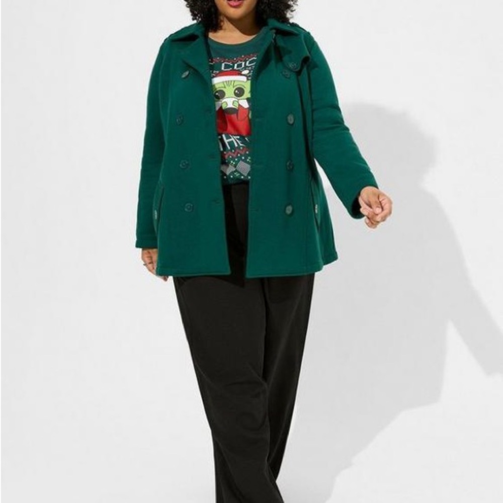TORRID SIZE 0 ( L -12) BOTANICAL GREEN FLEECE PEACOAT